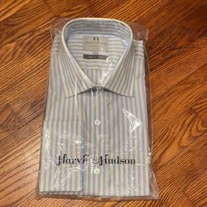 NWT Harvie & Hudson Yellow/Blue Stripe Slim Fit Button Down